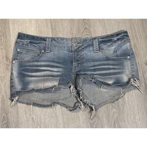 Vintage 90s Y2K Paris Blues Mini Denim Low Rise Booty Shorts 33” Waist 2” Inseam